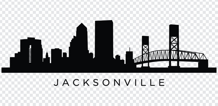 Black silhouette of jacksonville city skyline with bridge