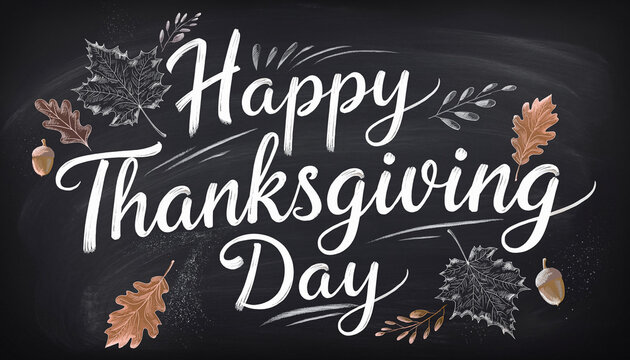 Thanksgiving Greetings: A festive Thanksgiving Day message, elegantly scripted and adorned with autumnal foliage, perfect for sharing the spirit of gratitude.