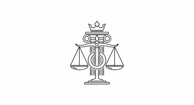 Stylized judicial scales with crown, column, and inner decorative element