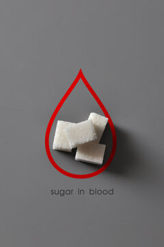 Blood Sugar Concept with Sugar Cubes Inside Red Drop