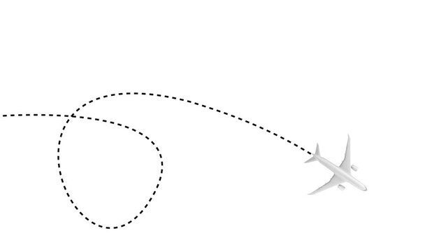 Airplane line path travel design. Airplane route. Travel and tourism concept, background with start point, airplane and dashed line trace on animation video