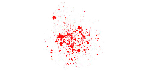 Naklejka premium Vibrant red paint splatters and abstract liquid droplets on a solid black background