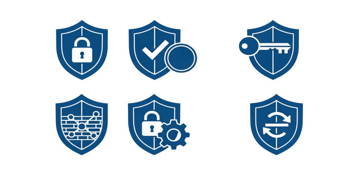 Blue shield icons for security and protection concepts  various symbols