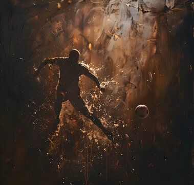 Dynamic Silhouette of Soccer Player Action Pose with Textural Splashes