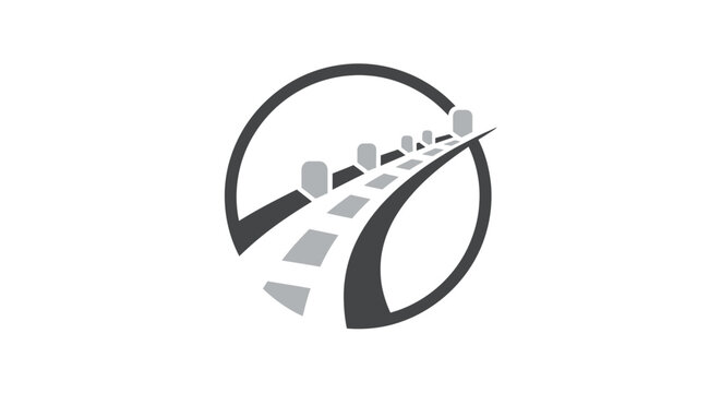Abstract railway track design inside a circle for transportation and logistic company