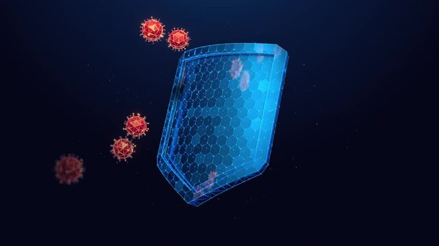 3D Shield Protecting Against Viruses and Bacteria &ndash; Seamless Animation Loop. Digital technology concept for cybersecurity, health safety and immune system defense with an abstract protective barrier.