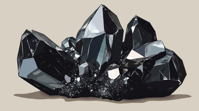Digitally created illustration of a large crystal cluster with sharp, reflective facets