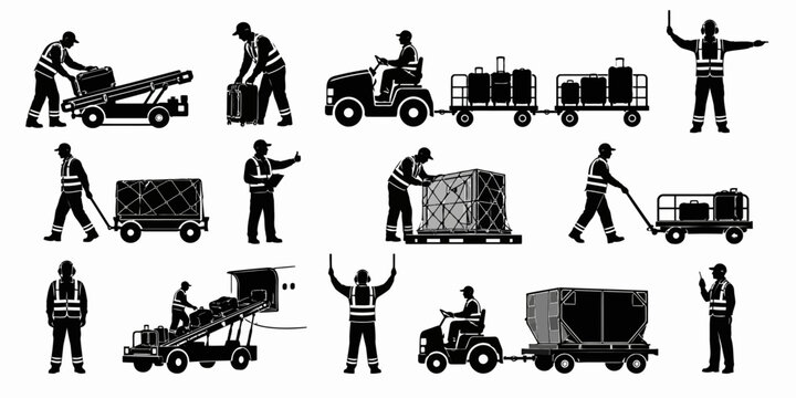 Workers loading cargo onto trucks and tractors in a warehouse yard