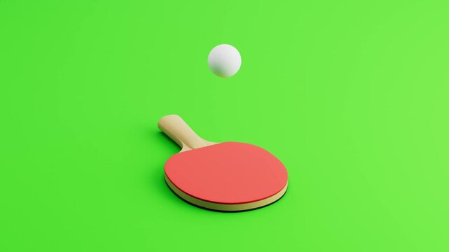 Table Tennis Ball Bouncing on Racket on Green Background, Seamless Loop 3D Animation