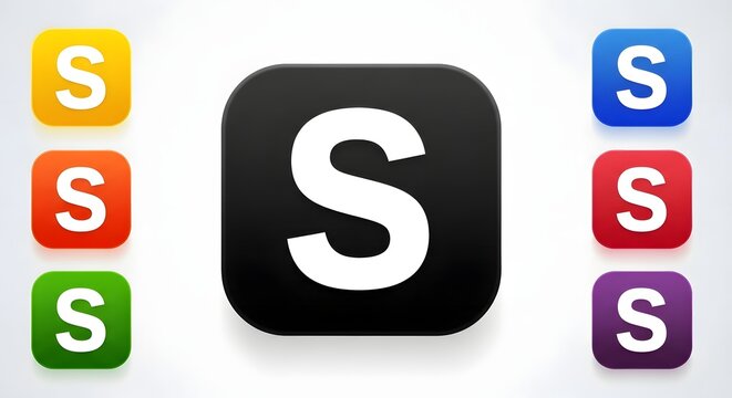 A collection of colorful rounded square app icons featuring a white letter S on different backgrounds