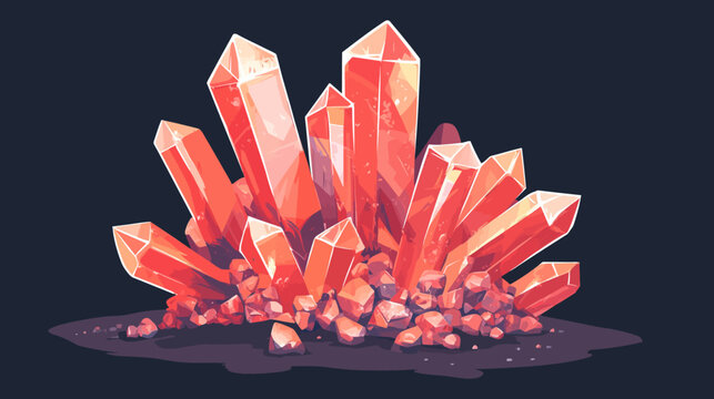 Illustration of glowing orange crystals on a dark background, suggestive of gemstones or formations