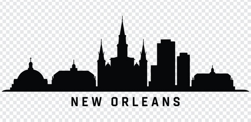 New orleans city skyline silhouette with iconic buildings and spires © MdshakiburRahman