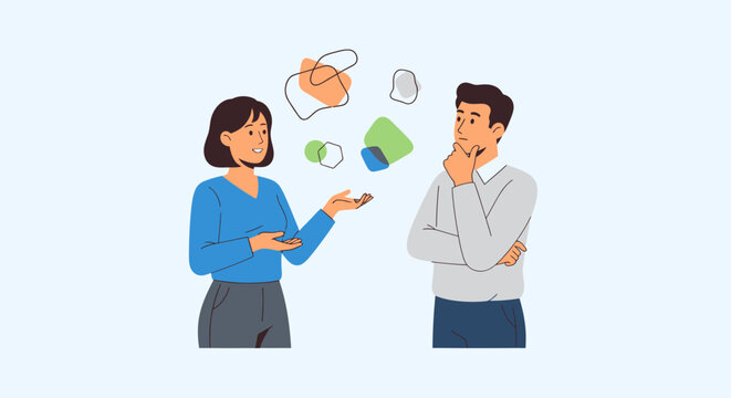 Two people discussing and thinking.