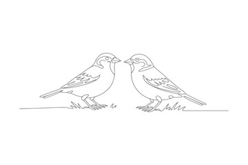 Obraz premium Two birds facing each other on a branch in a continuous line wildlife nature line continuous line