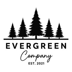 Fototapeta premium Modern black evergreen trees logo for a company established in 2021 with elegant typography icon