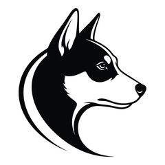 Striking minimalist graphic portrait of a husky dog head in profile isolated on transparent background icon © designernur