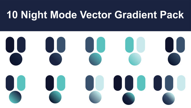 Set of 10 dark theme night mode vector gradients for modern interfaces