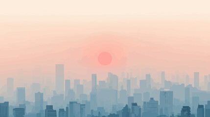 Fototapeta premium Stylized digital illustration of a cityscape at dusk, silhouetted against a peach-toned sunset