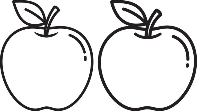 Two cartoon outline apples with leaves and stems isolated on white background design element illustration duplicate template healthy eating vitamins ingredient smoothie beverage countryside