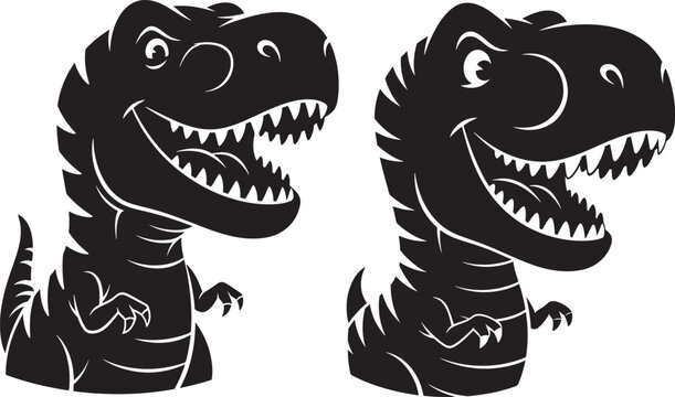 Two cartoon tyrannosaurus rex dinosaurs roaring with open mouths isolated on white background t rex design element dinosaur prehistoric open mouth illustration duplicate template children