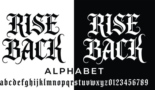 Rise Back Gothic Blackletter Alphabet and Numbers Vector Set