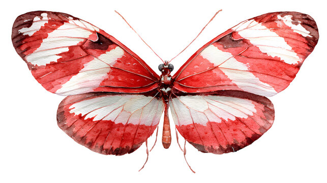 Red and white painted lady butterfly isolated on white background