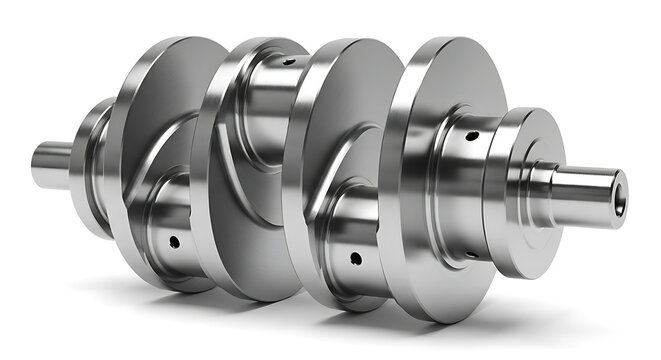 Shiny metallic crankshaft, a vital precision component for internal combustion engines, isolated for industrial design