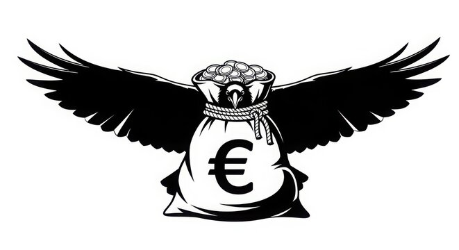 Eagle carrying money bag with euro symbol illustration