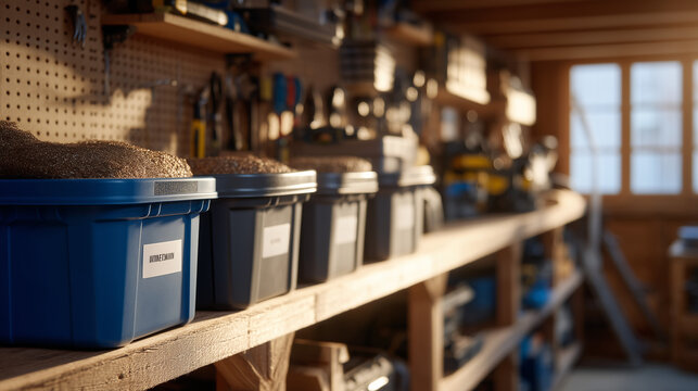 Garage storage unit transformation in progress with pegboard tool organization and labeled bin shelving, storage unit organization, home organization project, workshop setup, functional space design