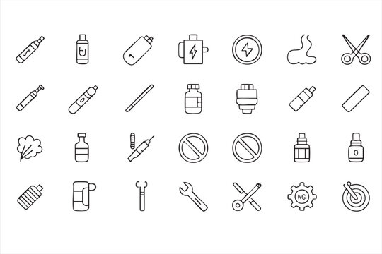 Vape Device Icons, E Cigarette Vaporizer Symbol Set