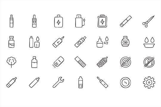 Vaporizer Icons, Electronic Cigarette Device Line Collection