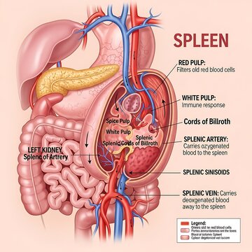 Human spleen anatomy and internal organs.