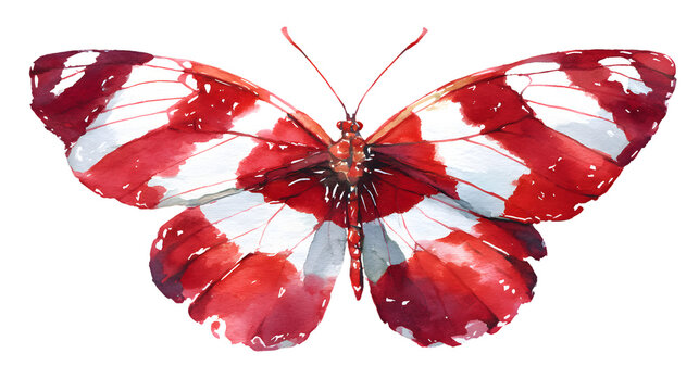 Red and white butterfly isolated on transparent background for design elements