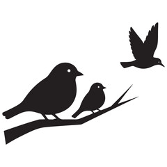 Obraz premium bird silhouette set on branch with flying bird vector illustration