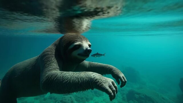 A sea otter swimming in clear ocean waters.