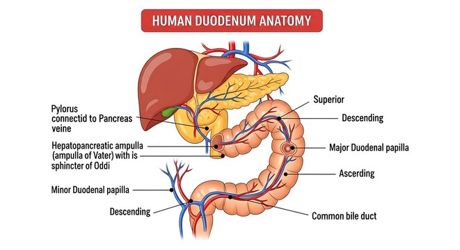 Human Duodenum Anatomy Medical Illustration.