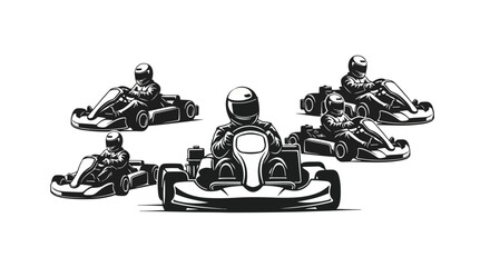 Go Kart Racing Vector Illustration with Group of Drivers on Track © Best Design_Academy