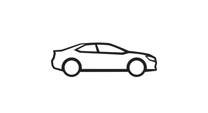 A simple black line drawing of a generic sedan car on a white background