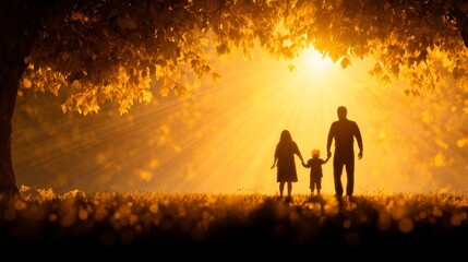 Fototapeta premium Family bonding in nature's embrace during golden hour at a serene park capturing love and togetherness