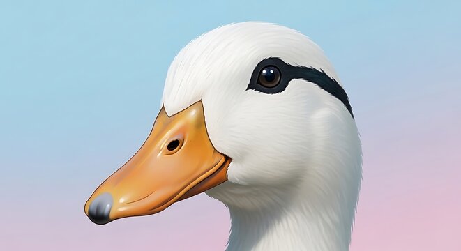 White Duck Head Closeup Portrait.