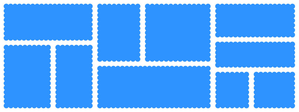 Set of blue different frame, shape with scalloped edge vector illustration