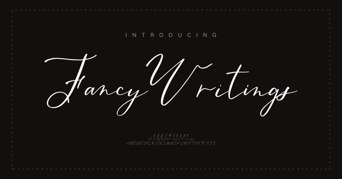 Fancy Writings, Luxury script alphabet letters font with tails. Typography elegant classic lettering serif fonts and number decorative vintage retro concept for logo branding. vector illustration
