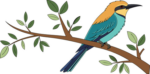 Naklejka premium birds of brench vector, Vector set of cartoon toucans sitting on brench, flying, with lettering and tropical flowers, illustration drawn with a tablet, sketch imitation, elements for your design