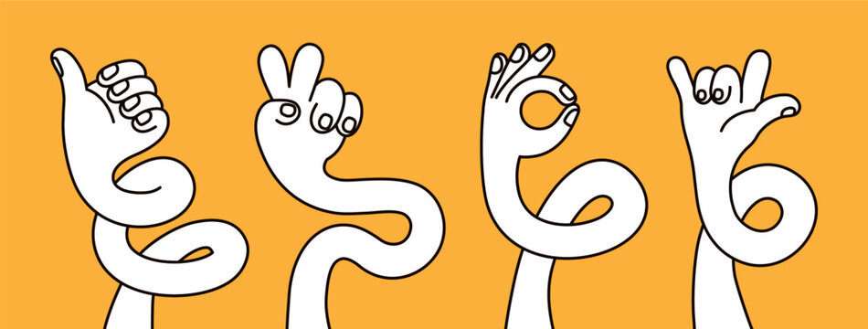 Vector hand drawn gesture, doodle sketchy illustration, sign, hand showing approve, pointing gesture, like, ok sign,  let's rock