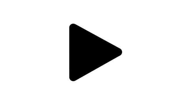 Black triangular play button icon isolated on white background.