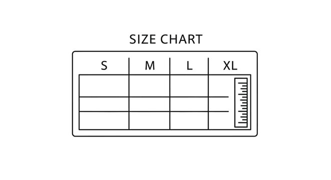 Blank apparel size chart template with small medium large and extra large columns.