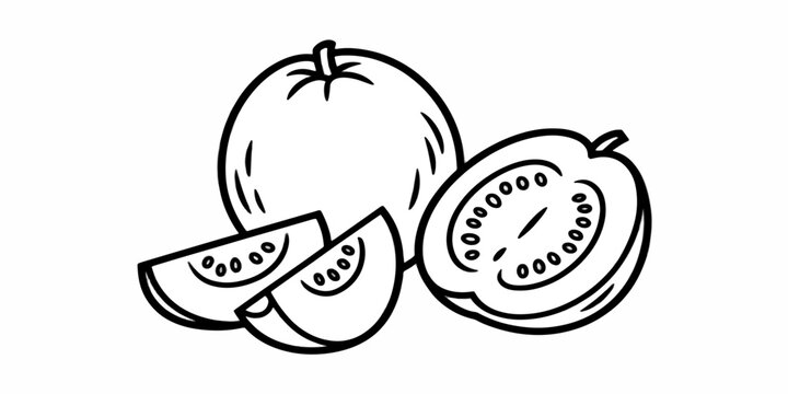 A fresh ripe guaba and organic pear vector illustration with water drops featuring a green leaf for a healthy vegetarian food diet design