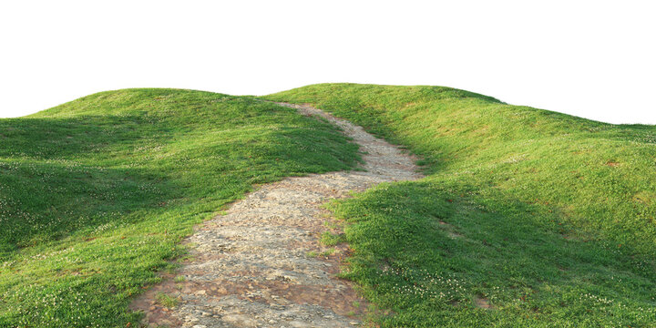Winding Gravel Path through Green Meadow Hills Isolated on Transparent Background. 3D rendering.