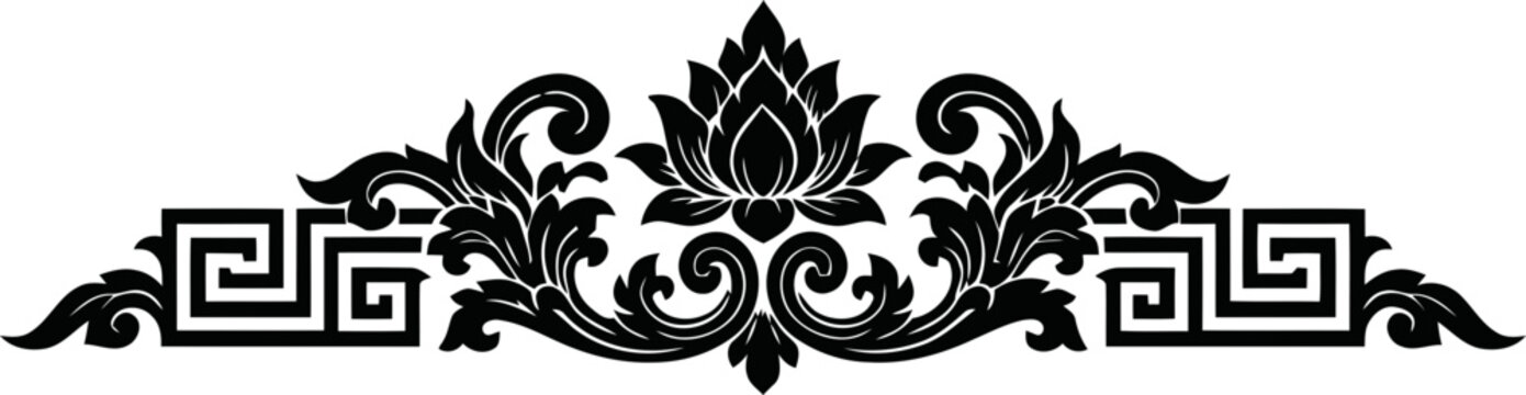 Traditional Thai Pattern Border with Lotus and Greek Key Motifs