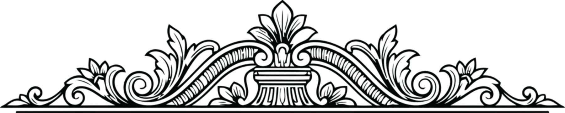 Classical Architectural Inspired Floral Pediment Decoration Vector Graphic Element